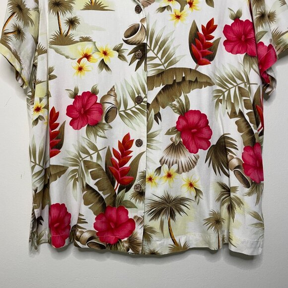 Sunset Cove White Pink Hawaiian Shirt 1X - Picture 7 of 10